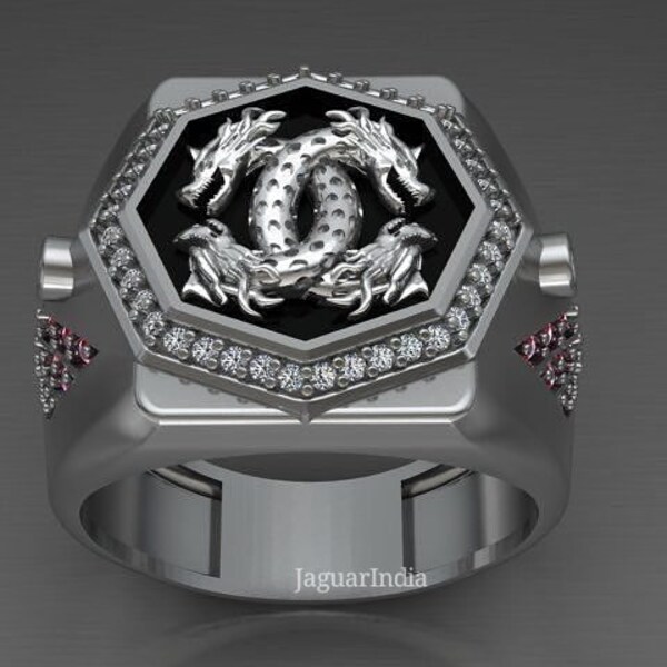 Chevalière fait main dragons jumeaux, bague homme auriculaire dragon en argent sterling, bijoux en argent dragon ailé, bague animal, cadeau dragon mythologie