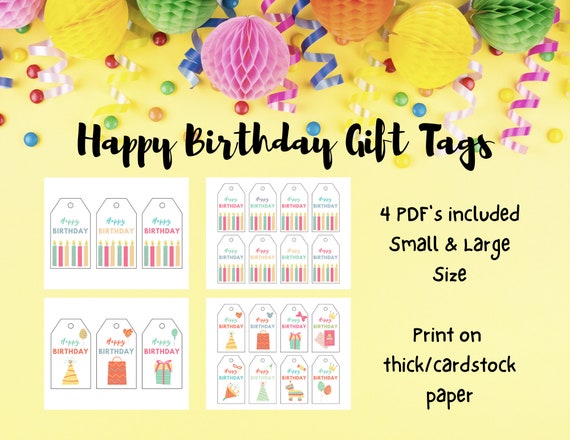 joycraft Happy Birthday Gift Tags with String,100pcs Colorful Candles  Birthday Kids Presents,Personalized Paper Tags for Baby Shower,Adult, Boys  or