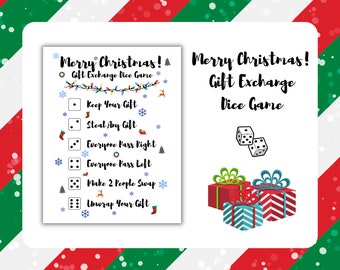 Merry Christmas Gift Exchange Dice Game! White Elephant Gift Exchange Dice Game! Holiday Party Game! Gift Exchange Dice Game Printable!