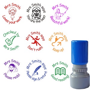 Custom Teacher Reward Stamp Self inking Round Homework Feedback Refillable 28mm Personalised Cartoon Characters Teacher Gift