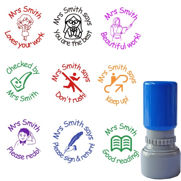 Aangepaste Leraar Belonings Stempel Zelfinktende Ronde Huiswerk Feedback Hervulbare 28mm Gepersonaliseerde Stripfiguren Leraar Cadeau