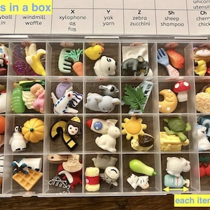 Ensemble d'objets en langage Montessori, miniatures ABC, bibelots, sons de lettres de l'alphabet, phonétique, I Spy, poubelle sensorielle, maternelle, école à la maison