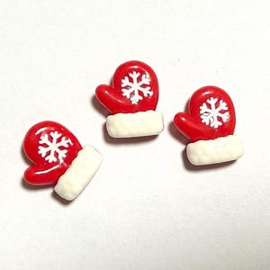 mitten - miniature montessori language object  winter Christmas cabochon Red and White Snowflake Embellishments Festive Craft Supplies