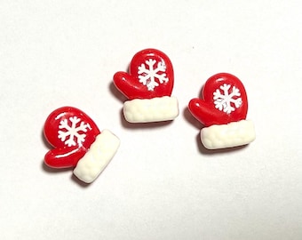 mitten - miniature montessori language object  winter Christmas cabochon Red and White Snowflake Embellishments Festive Craft Supplies
