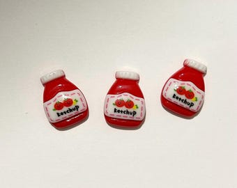 ketchup - miniature Montessori language object trinket craft dollhouse Cabochons, Flatback Red Tomato Sauce Charms for DIY Crafts hair clip