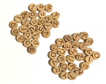 Wooden Alphabet Letter Tiles, Letter Discs, Uppercase & Lowercase Wood Letters for Learning, Crafts, DIY Projects and Name Letters