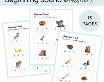 Beginning Sound worksheet, initial sound printable, Montessori, letter sound, phonics, preschool, ESL, homeschool, early literacy activity