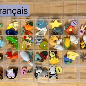 Montessori language objects ABC FRENCH français miniatures trinkets set - Alphabet Letter Sounds - Phonics - I Spy - sensory bin - preschool