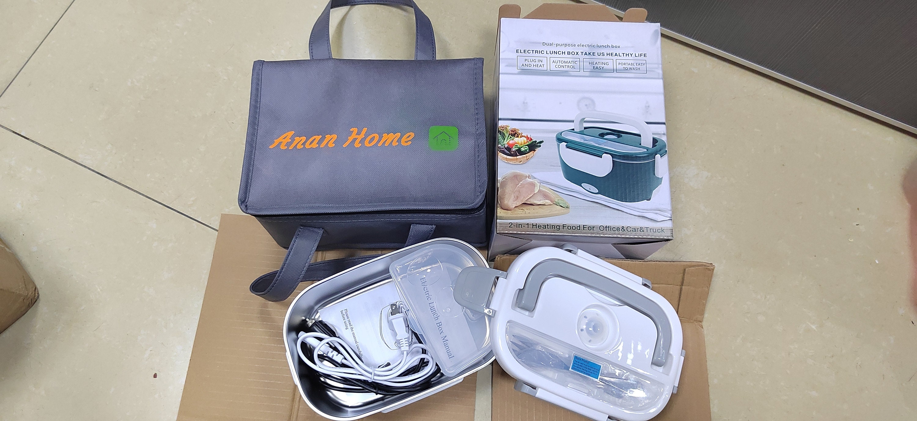 Electric Lunch Box for Car and Home, Work Office - 12V-24V/110V 55W  Portable Food Warmer Heater Lunch Box for Men & Adults With Food-Grade  Stainless Steel Container 1.5L, 1 Fork & 1