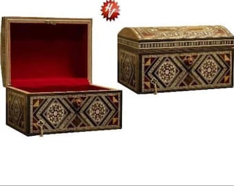 Handmade Mosaic Jewelry Box: Inlaid Pearl Marquetry, Red Velvet Interior