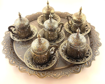Turkish Ottoman Coffee Tea Serving Tray Zamak Antique Style,Vintage Dia.35cm new