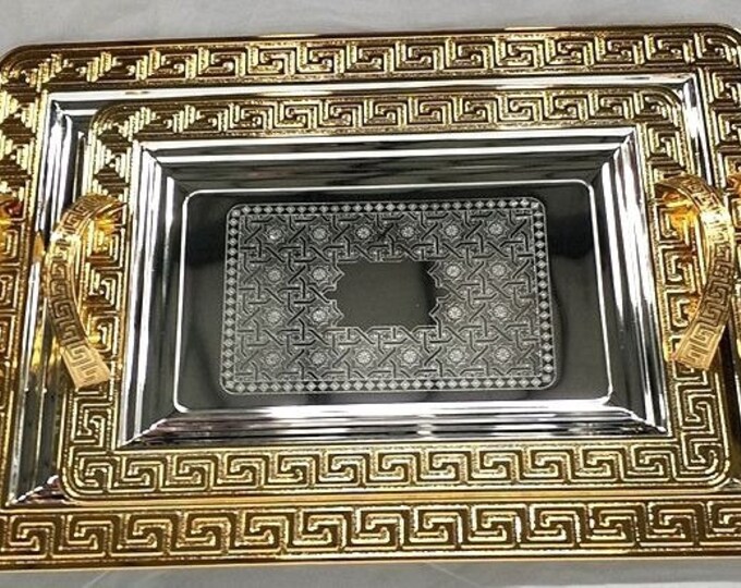 Set of Two Turkish Serving Traystray Decorativetable Etsy