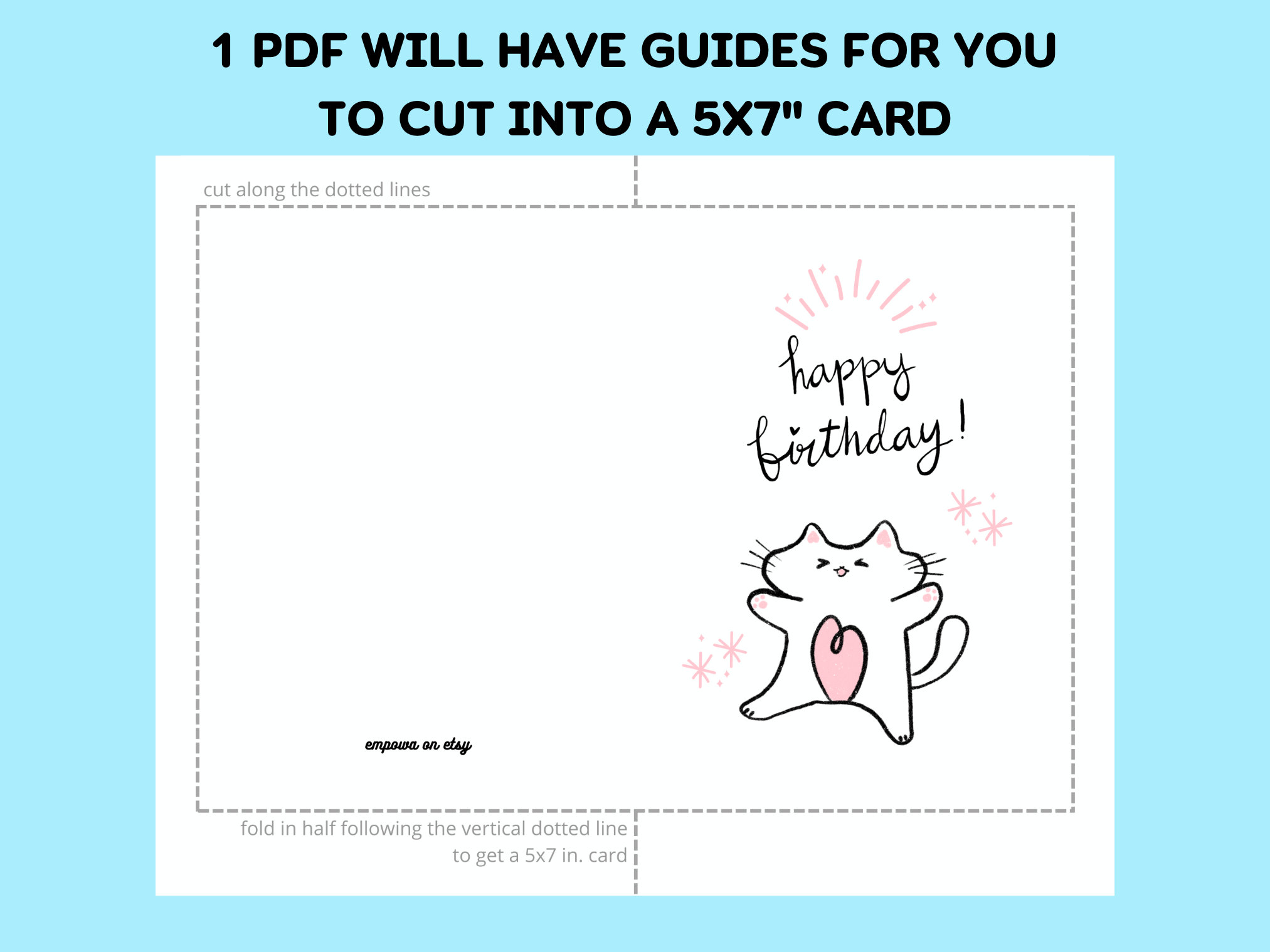 Printable Cat Birthday Card | 5x7 Inches | Jumping Cat Art - Etsy