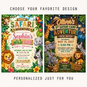 Little Safari Adventure Birthday Invitation, Jungle Animals Party Invite, Safari Birthday Invitation, Editable Kids Invite