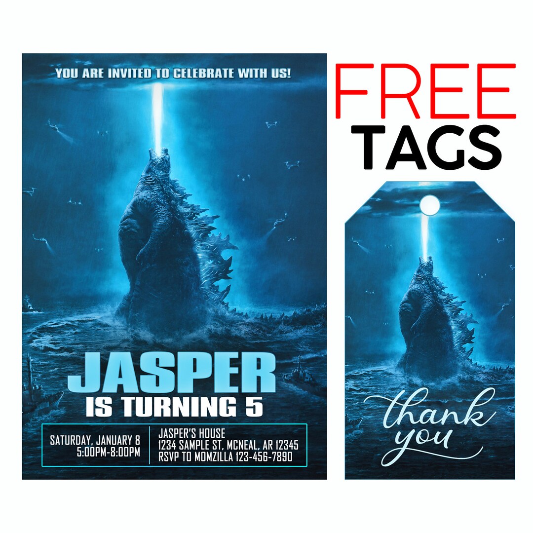 Godzilla Birthday Invitation, Godzilla Digital Birthday Invitation