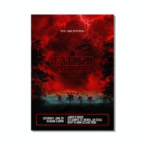Stranger Things 5 födelsedagsinbjudan, Stranger Things digital inbjudan, Stranger Things redo att tryckas