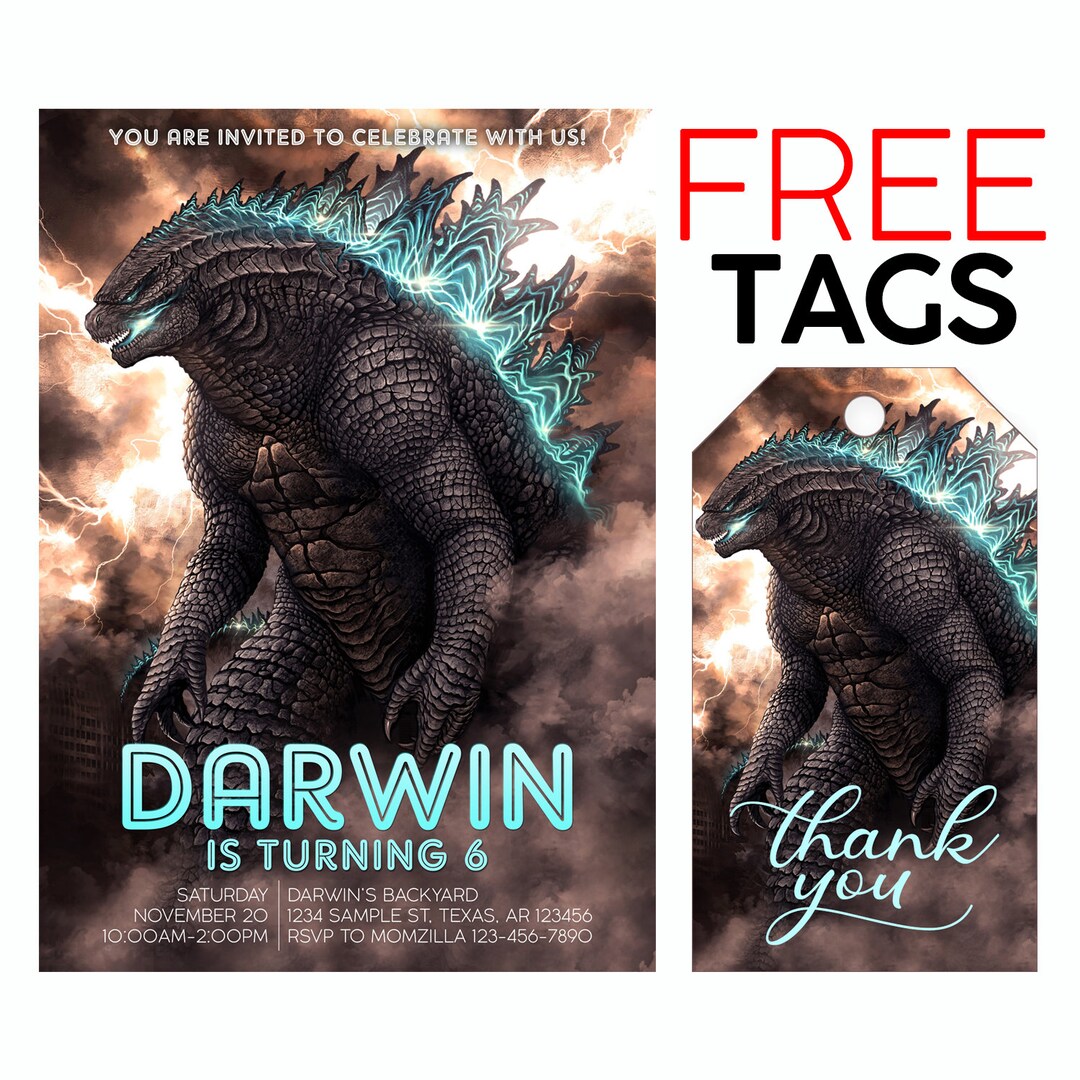 Godzilla Birthday Invitation, Godzilla Invitation, Godzilla Printable