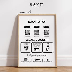 Scan to Pay Sign Template: Editable QR Code, Small Business (Digital Download)