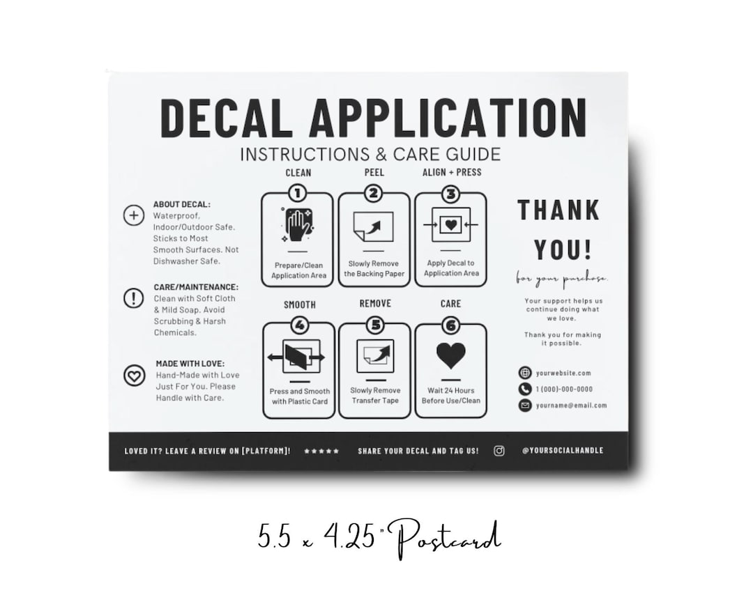 Application Form Decal Vinyl Decal Application Instructions Template: Care Card (digital ...