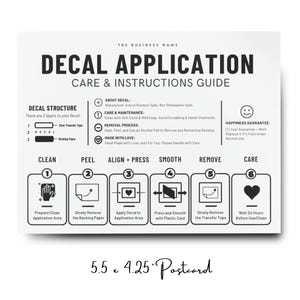 Vinyl Decal Instructions Template: Visual Guide & Care Card (Canva Editable)