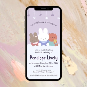 Miffy and Friends Birthday Party Mobile Invitation Template - Fully Editable on Canva - Instant Download