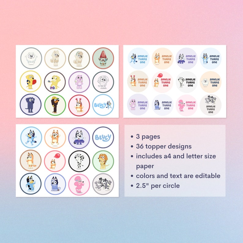 Bluey Birthday Party Cupcake Toppers / Stickers - 24 Characters - Party ...