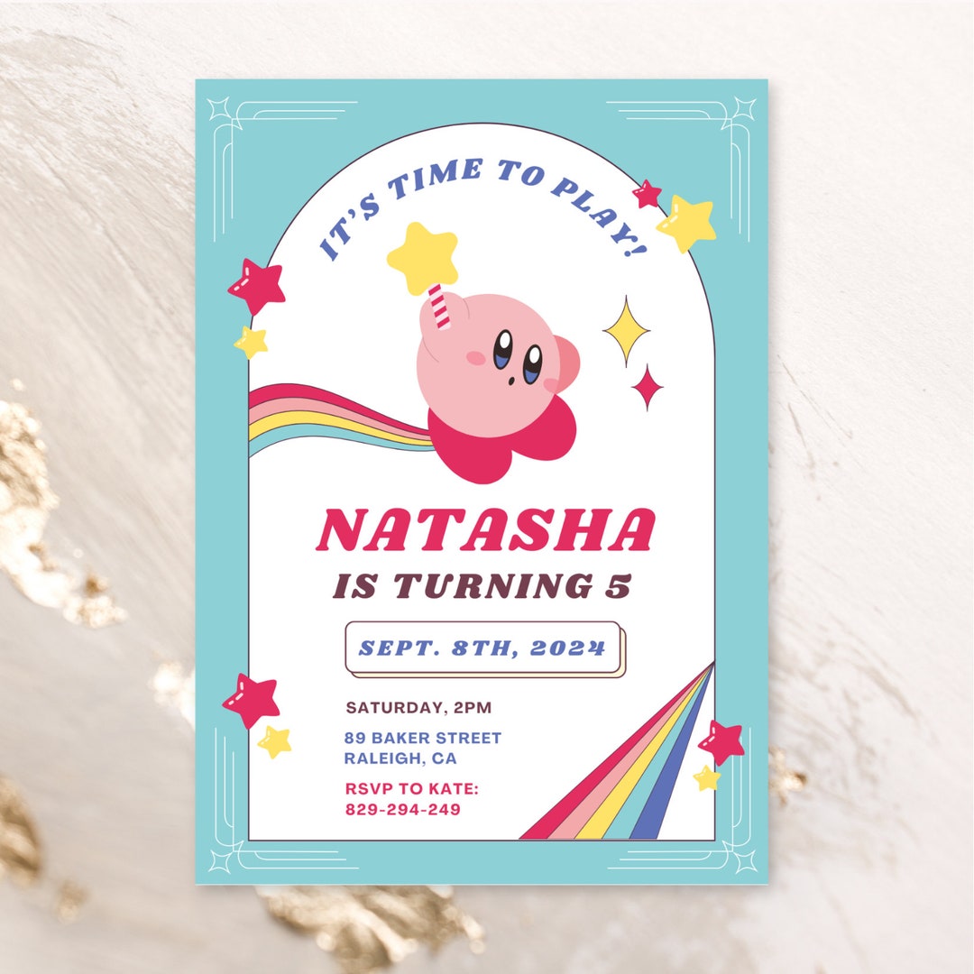 Kirby Birthday Invitation Retro and Fun Design for All Ages Instant