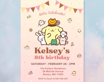Kawaii Dog Birthday Invitation: Editable Canva Template (6x8 in, Digital Download)