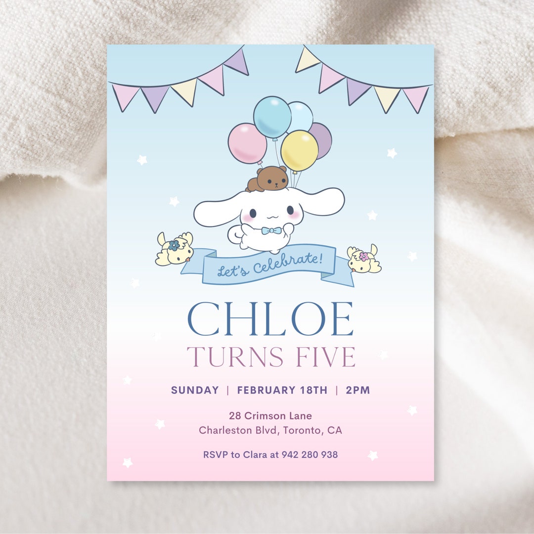 Cinnamoroll Children's Birthday Party Invitation Canva Template Fully Cinnamoroll Children's Birthday Party Invitation Canva Template Fully