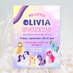 My Little Pony Birthday Party Invitation - Canva Template - Editable - Instant Download - 6x8in