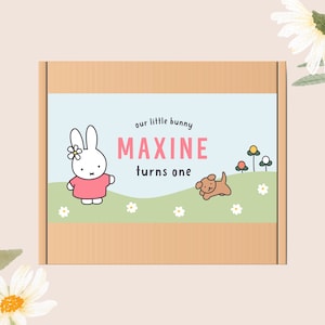 Etiqueta de festa de aniversário Miffy / lembrancinha / cartão de agradecimento (totalmente editável no Canva) - download instantâneo
