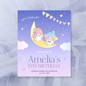 Kawaii Twins Birthday Party Poster - 16x20in - Fully Editable on Canva - Instant Download
