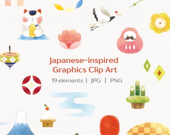 Japanese Kawaii Clip Art Illustrations – Sakura, Mountain (PNG JPG)