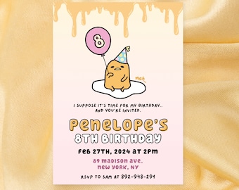 Kawaii Japanese egg Birthday Party Invitation - Cute Pastel Minimalist Design - Printable Canva Template - Instant Download - 5 x 7 in