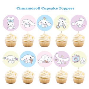 Kawaii Minimalist Cinnamo-roll Cupcake Toppers - 12 Designs - Kindergeburtstag Party Dekor - Sofortiger PDF Download - 6,5 cm pro Topper