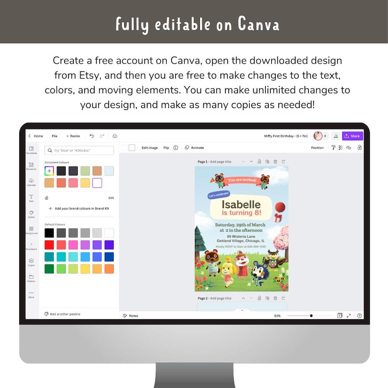 Animal Crossing Birthday Invitation Template Editable Canva Design
