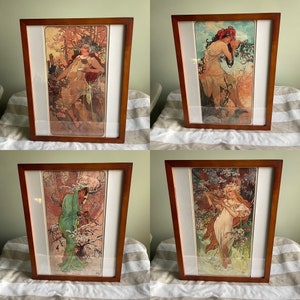 Conjunto de impresiones de las cuatro estaciones de Alphonse Mucha, primavera, verano, otoño e invierno, 12 x 15, Art Nouveau, 4 estaciones, otoño, ilustraciones de anime y manga, arte mural
