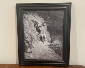 Gustave Dore Satan Lucifer Paradise Lost Framed Print Black Frame John Milton Fallen Angel Devil Black and White Gallery Wall Art