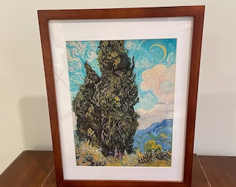 Van Gogh Cypresses Framed Print 12x15 Post Impressionist Art 1899 Cypress Tree Vincent Wall Art Cypress France Landscape Countryside