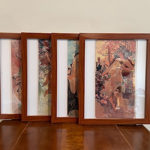 Alphonse Mucha Set of Four Seasons Framed Prints Spring Summer Autumn Winter 12x15 Art Nouveau Saisons Illustrations Wood Frame Wall Art