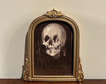 All Is Vanity Framed Print Ornate Gold Baroque Frame Charles Allan Gilbert Faux Antique Halloween Skull Art