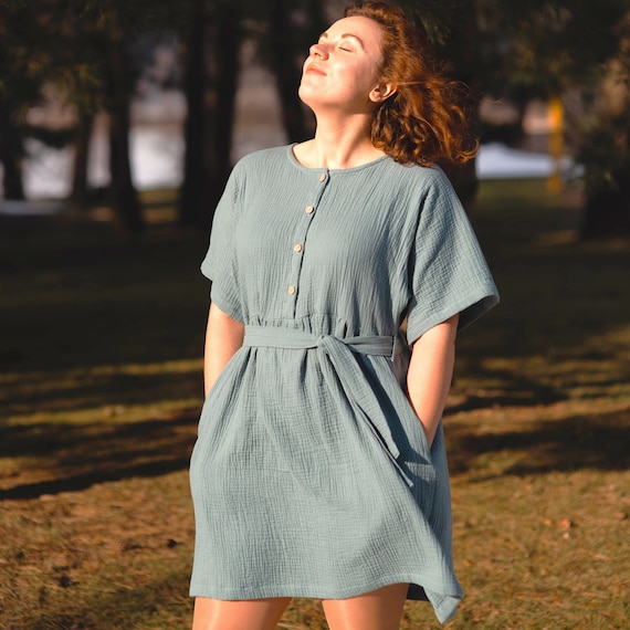 Minimalist Cotton Double Gauze Dress, Slow Fashion Women Dress, Sustainable  Loose Fit Outfit - Etsy