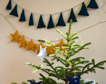 Sewn Christmas ornaments garland - Christmas decoration - Organic cotton muslin hanging - Fir tree bunting - Xmas banner