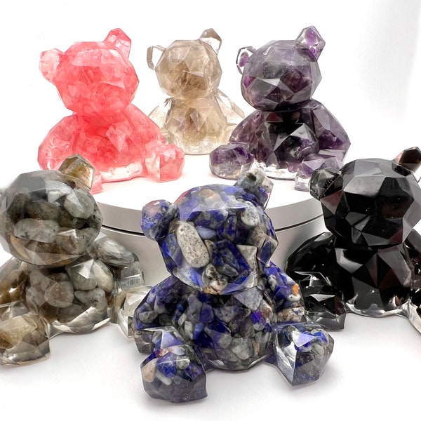 Crystal Chip Resin Bears | Rose Quartz | Tigers Eye | Lapis | Amethyst | Green Aventurine | Smokey Quartz | Obsidian | Labradorite