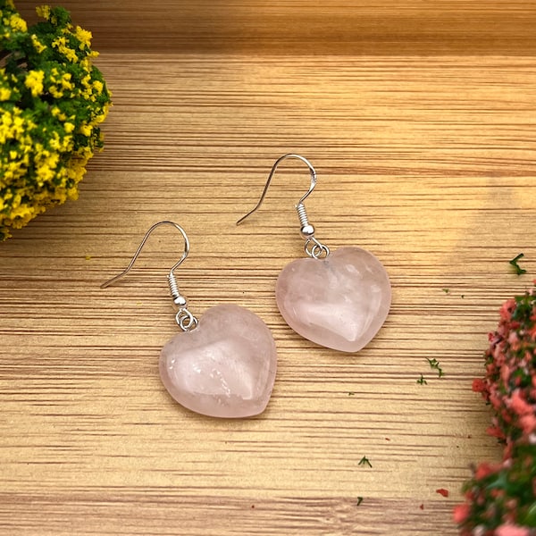 Rose Quartz Heart Earrings | Rose Quartz Hearts | Natural Rose Quartz Earrings