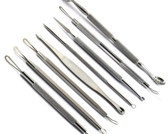 8Pcs Blackhead Remover Tool Kit: Stainless Steel Acne & Blemish Extractors