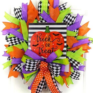 DIY Halloween Wreath Kit – Trick or Treat Mesh Wreath, Complete Kit with Pre-Cut Ribbons & Pre-Made Bow image 2