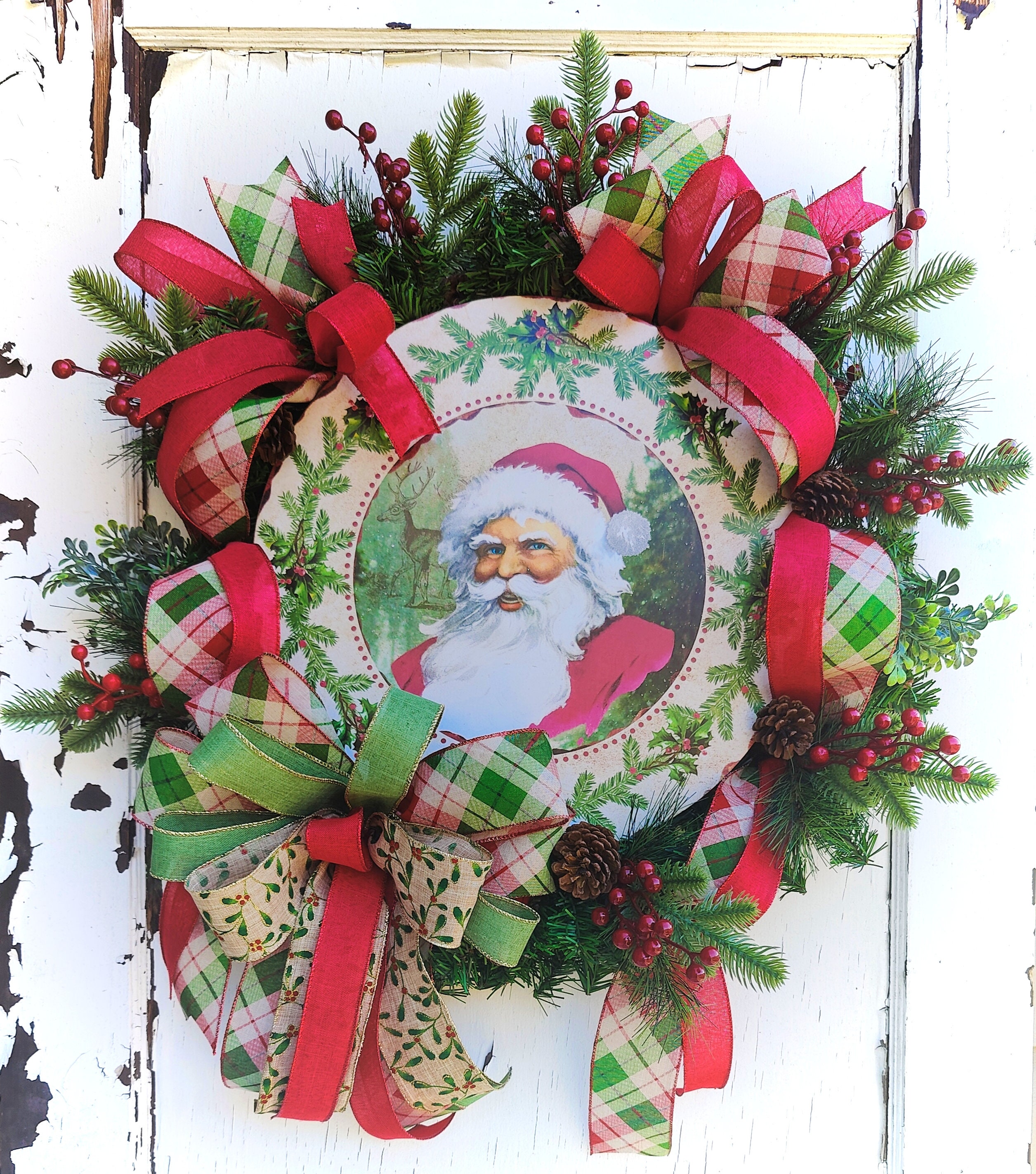 Evergreen Vintage Santa Wreath for Front Door Classic Santa 