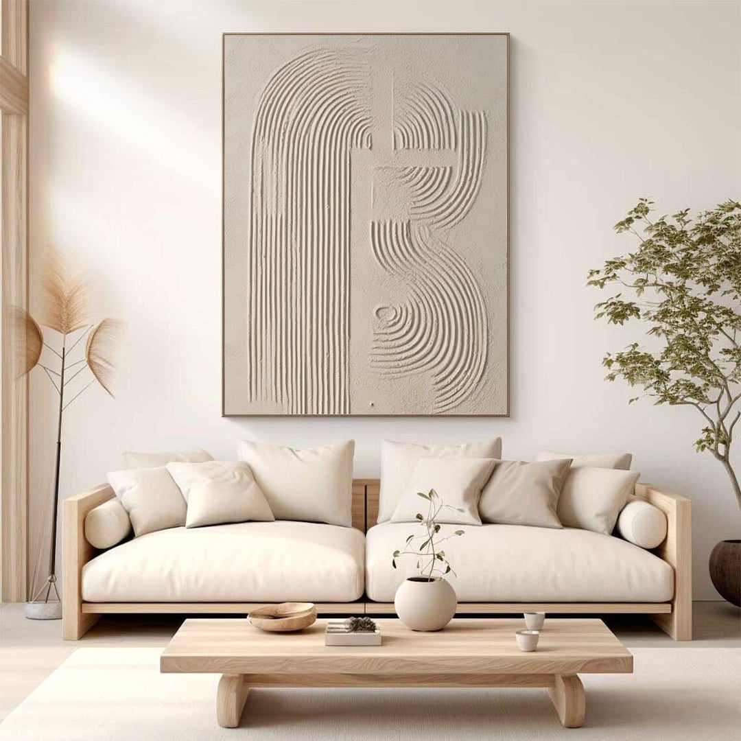 Minimalist Beige 3D Textured Wall Art, Modern Abstract Art Canvas ...