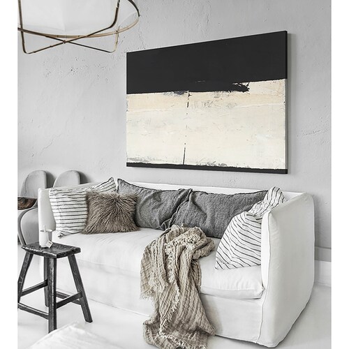 Large Black Wall Art Black and White Abstract Painting Etsy